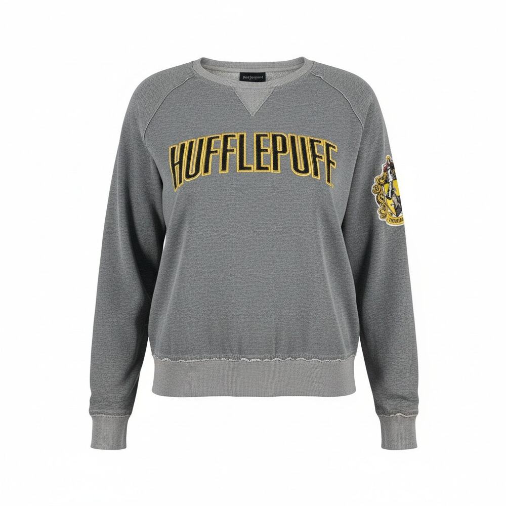 Wizarding World Hufflepuff Crest Crewneck Raglan Gray 2XL